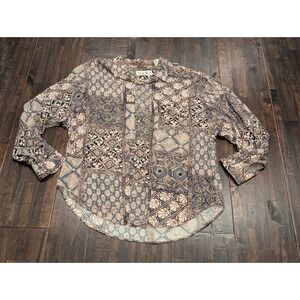 Vintage AGGIO Resort Shirt Artsy Monochrome Button Up 90s Long Sleeve Mens XL